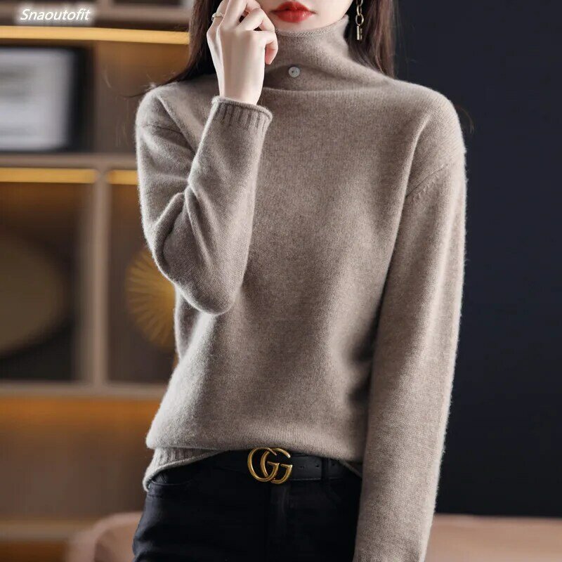 21 новый осенне-зимний женский свитер с высоким воротником, корейский пуловер, кашемировый свитер мягкий восковой. Универсальная свободная ...