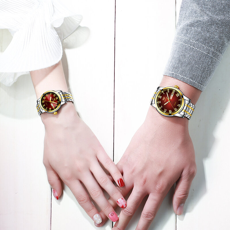 Nektom 2 peças dos homens relógios de luxo marca aço inoxidável quartzo casal relógio feminino masculino à prova dwaterproof água relógio pulso erkek kol saati