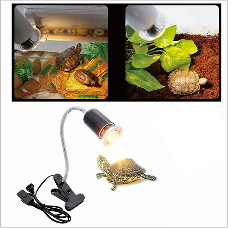 Lampu pemanas tangki akuarium leher angsa dapat disesuaikan lampu panas reptil di klip colokan putih hitam untuk kura-kura kadal ular terarium