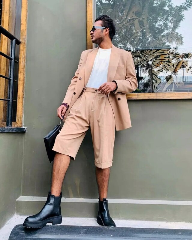 Casual Streetwear uomo smoking tasca con risvolto a punta abiti su misura Business Daily Summer Blazer & Shorts Set da 2 pezzi
