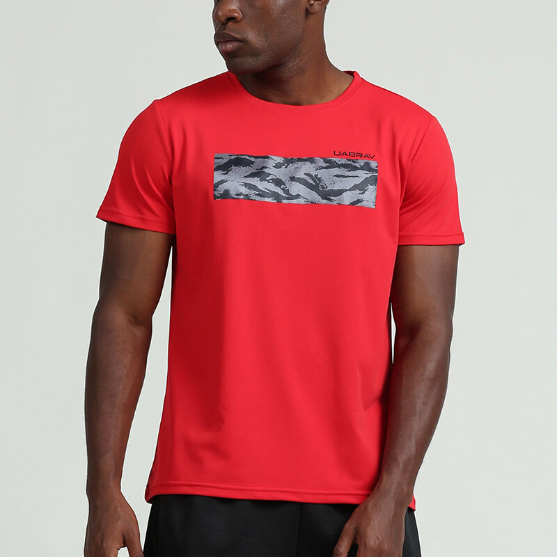 Camiseta esportiva masculina de manga curta, camiseta de secagem rápida para exercícios e corrida, academia