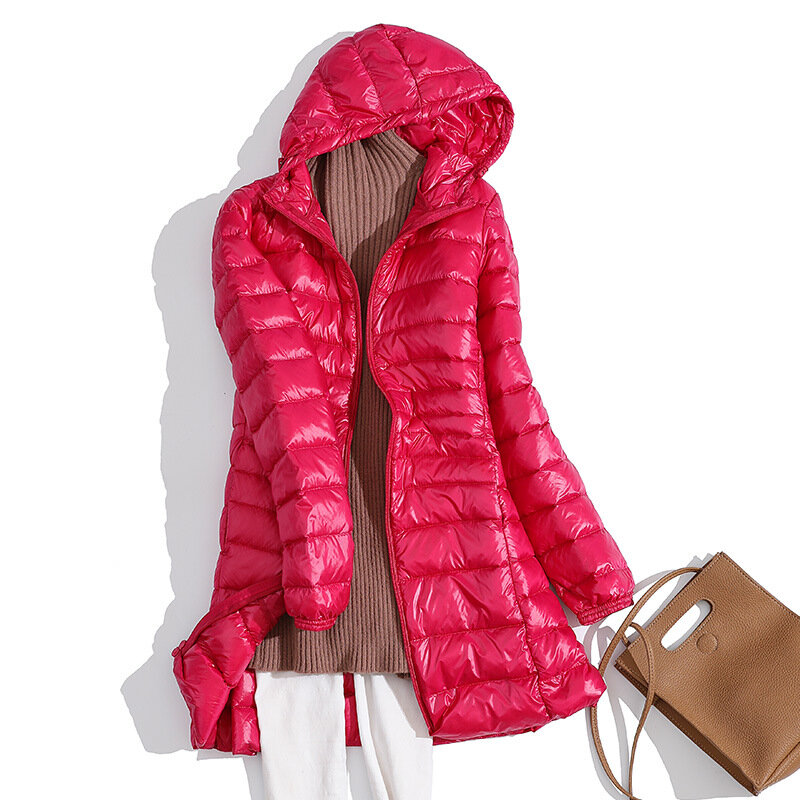 Casacos de pato com capuz ultraleves para mulheres, Parkas longas portáteis, casaco acolchoado, plus size, 6XL, 7XL, inverno