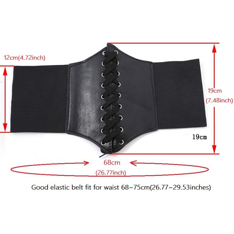 Women's Corset Belt Gothic Fashion PU Leather Female Lace-up Corset Belts Slimming Waist Vintage Corset Black Wide Belt for Girl