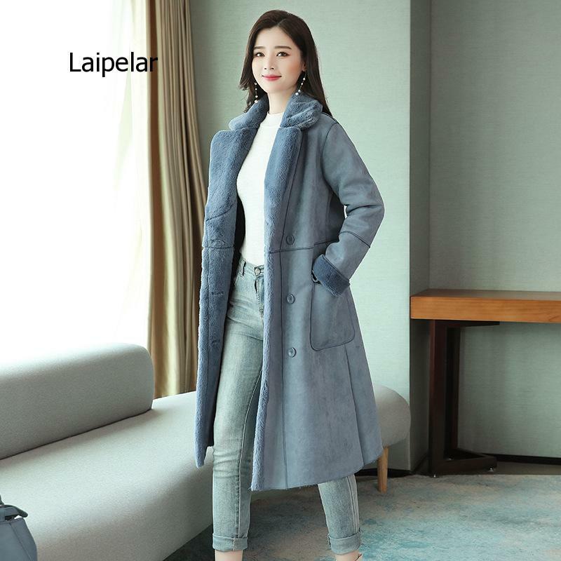 여성 겨울 양모 코트 매우 따뜻한 양고기 모피 숙녀 한국 자른 겉옷 느슨한 여성 긴 스웨이드 의류 2Xl 가을