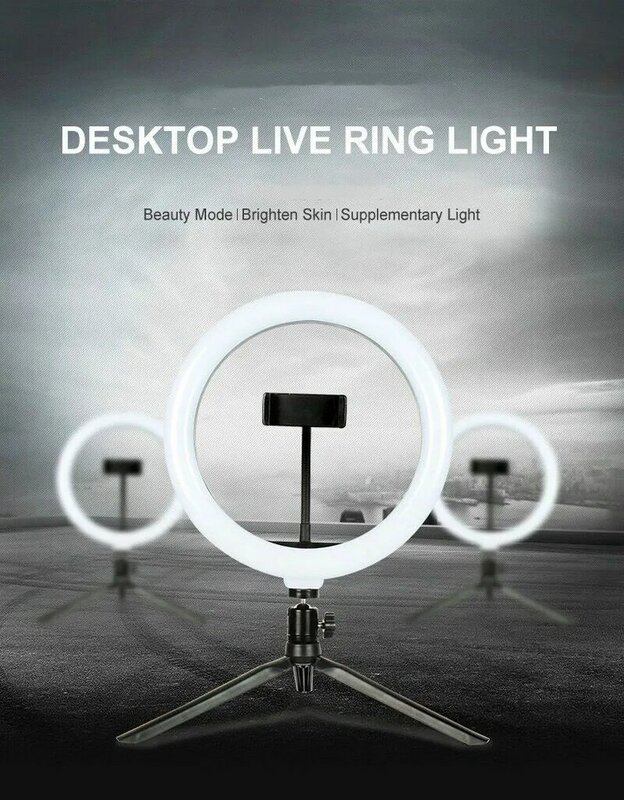 Anillo de luz LED de 26cm con trípode de escritorio, soporte para teléfono, obturador remoto, iluminación de transmisión en vivo, lámpara Livelit