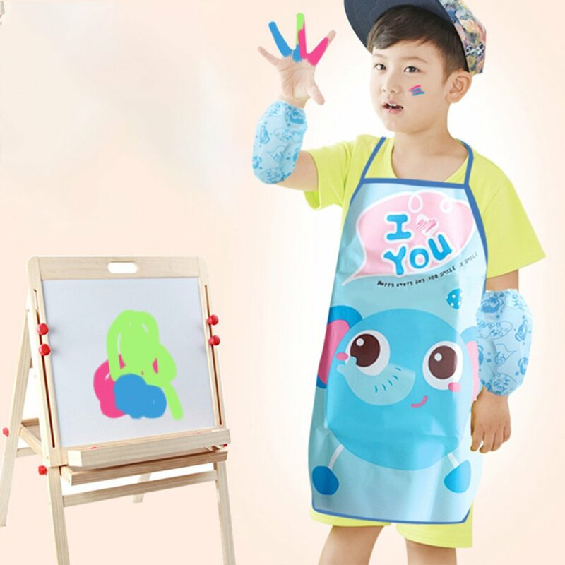 Cartoon Children's Eat Aprons Waterproof Kitchen Chef Sleeveless For Cardboard And Paint Animal Printed Eating Apron Anti-wear