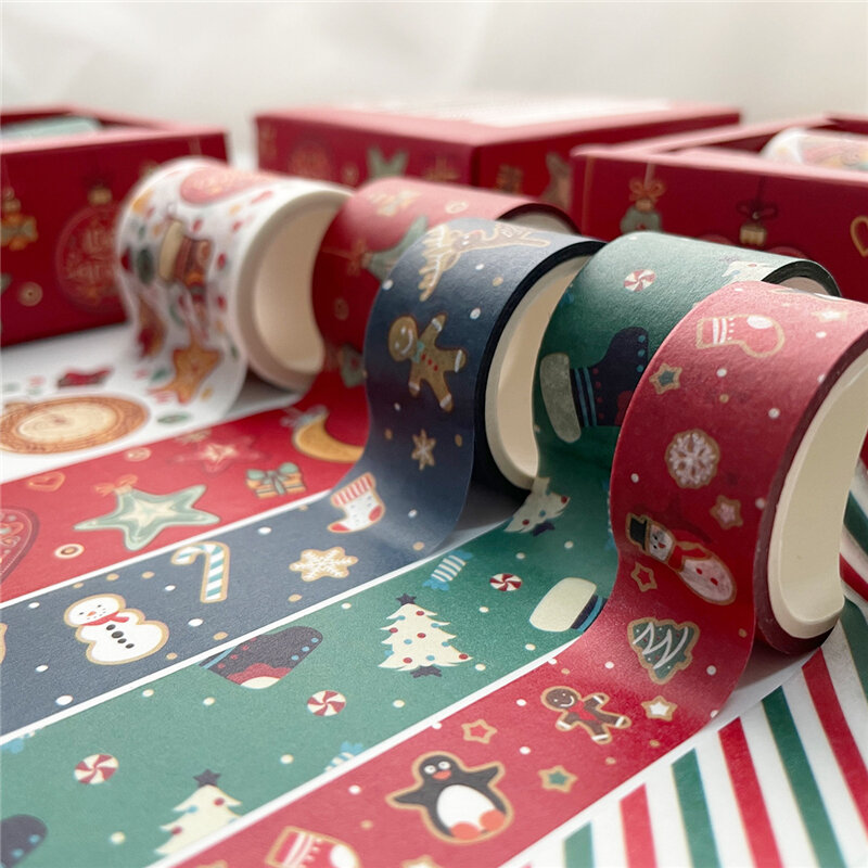 Fita de papel washi para decoração de natal, 6 espaços, kawaii, desenho animado, fita criativa, artigos de papelaria, material escolar