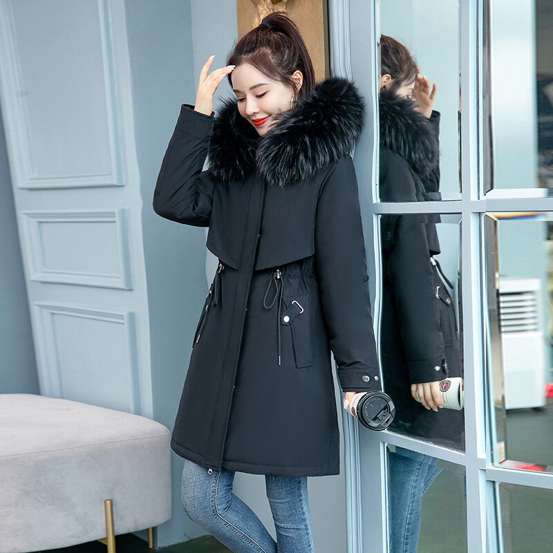 Parkas optiques décontractés coréens pour femmes avec col en fourrure, veste à capuche chaude, manteau mi-long, vêtements d'hiver, grande taille 6XL