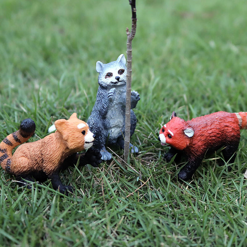 Figuras de ação em pvc para crianças, bonecos miniatura fofos de guaxinim vermelho panda sólido modelo animal de simulação figura de ação ornamentos brinquedos para presente