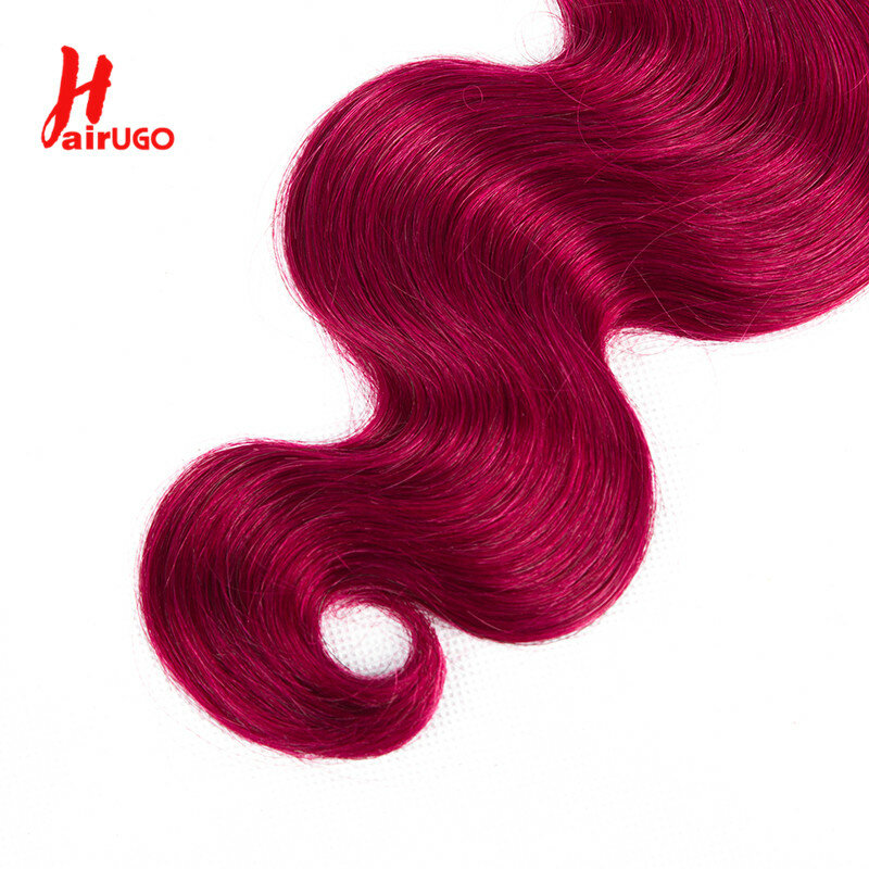 HairUGo brazylijski bordowy włosy typu Body Wave zamknięcia 4X 4 zamknięcie koronki Omber błąd 100% uzupełnienie splotu ludzkich włosów z dzieckiem włosy Remy włosy
