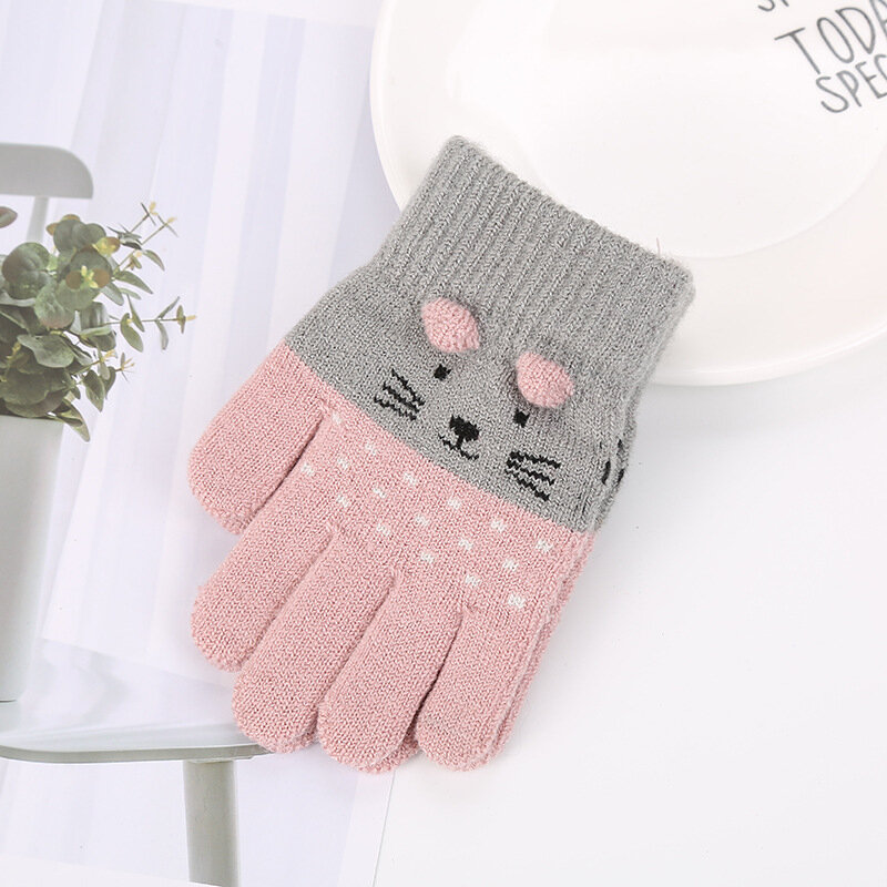 Ragazze simpatico cartone animato guanti per gatti inverno maglia spessa ragazzi bambini guanti neonati bambini tenere le dita guanti caldi per bambino 3-7 anni