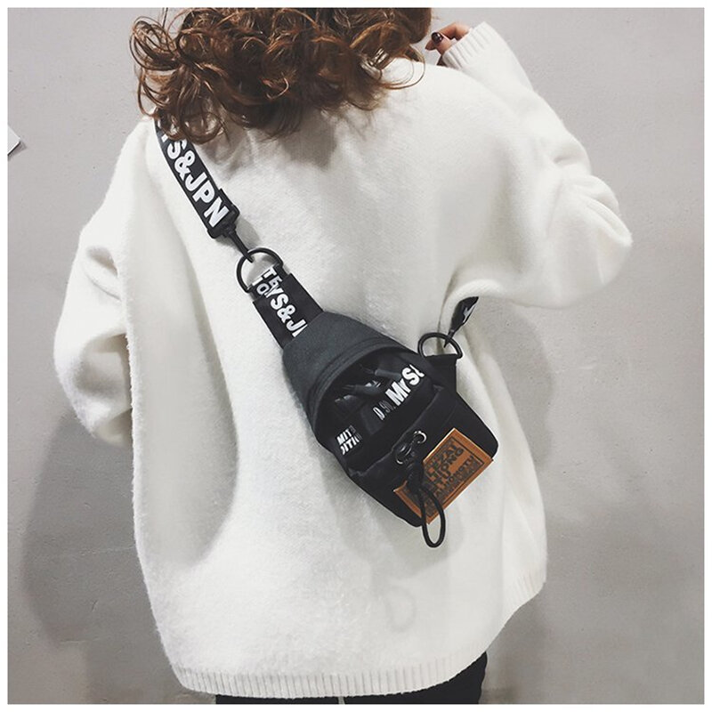Bolsa de peito feminina, bolsa carteiro fashion de lona para mulheres, hip-hop, bolsa de cintura casual personalizada, bolsa de ombro único