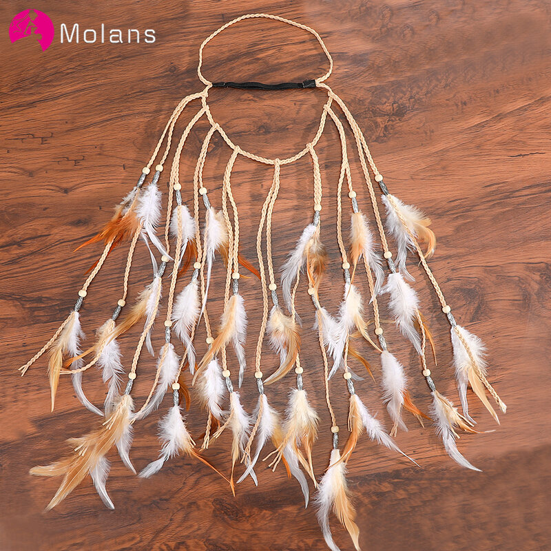Molans – bandeau élastique en plumes pour femmes et filles, style bohème, chouchous, accessoires pour cheveux, corde en caoutchouc