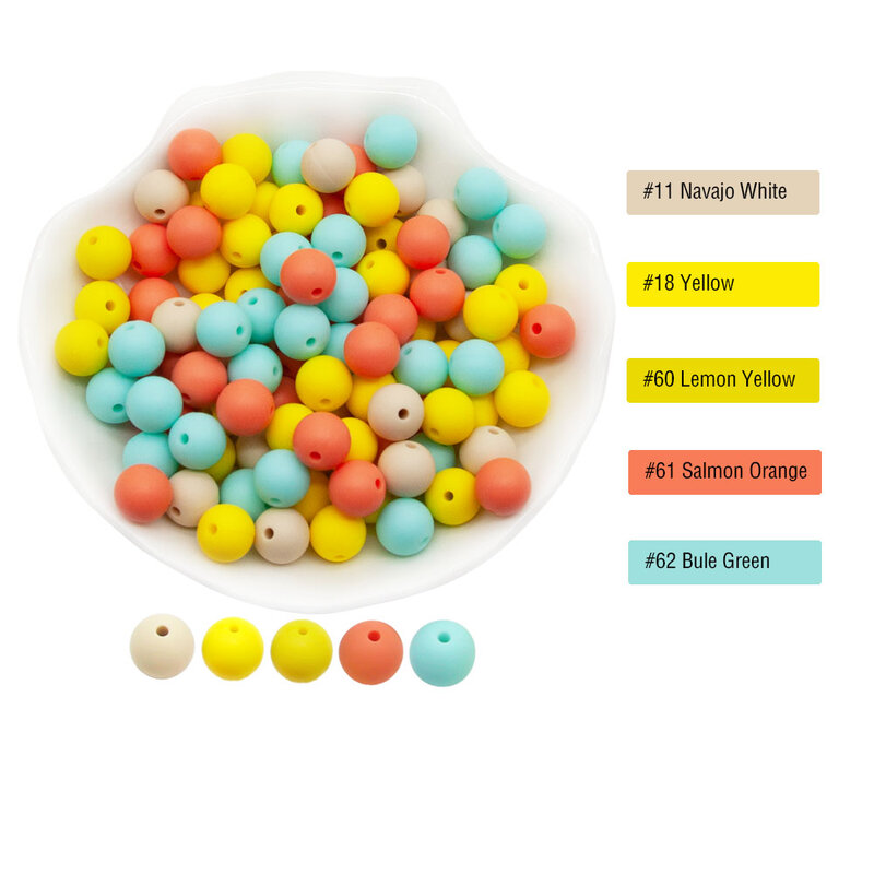 Cute-Idea – Perles en Silicone pour Anneau de Dentition de Bébé, Accessoire sans BPA, pour Chaîne de Tétine et Sucette, pour Produit Fait Main, 9, 12, 15, 19 mm, Lot de 50 Pièces