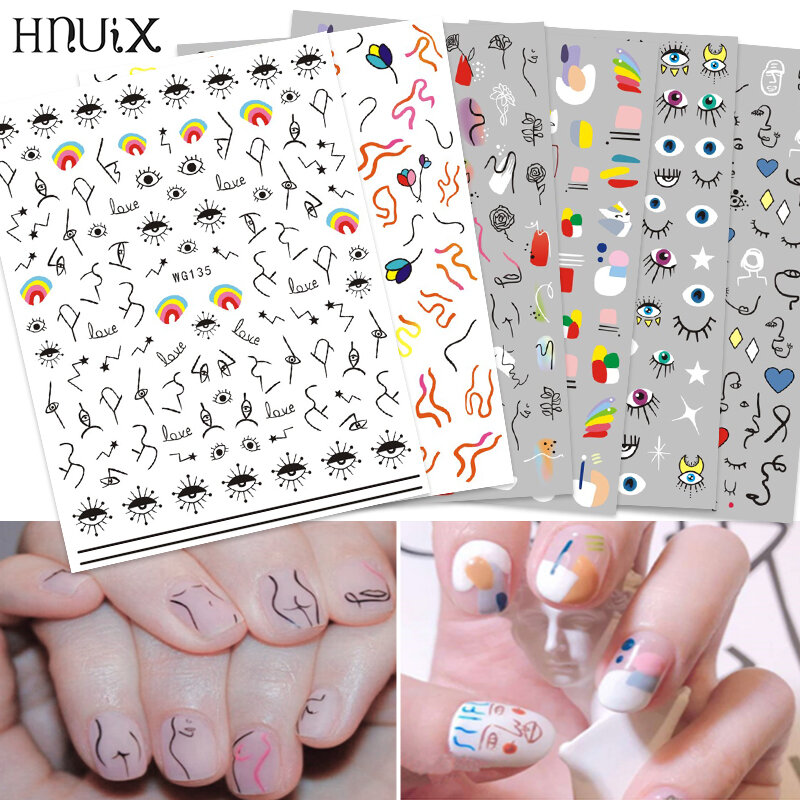 1 leaf abstract Figure 3D nail stickers black line woman Design nail sticker Rose adhesive stickers Nail Art tattoo decoration