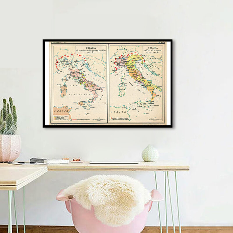 Póster de Arte de pared Retro italiano, mapa de Italia en lienzo, pintura para aula, decoración del hogar, suministros escolares, 59x84 cm