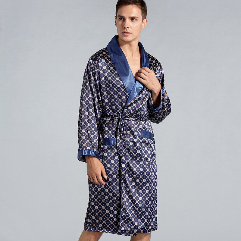 Luxus männer Seidige Satin Kimono Robe 5XL Langarm Nachtwäsche Bademantel Übergroßen Satin Nachthemd Sommer Hause Kleidung