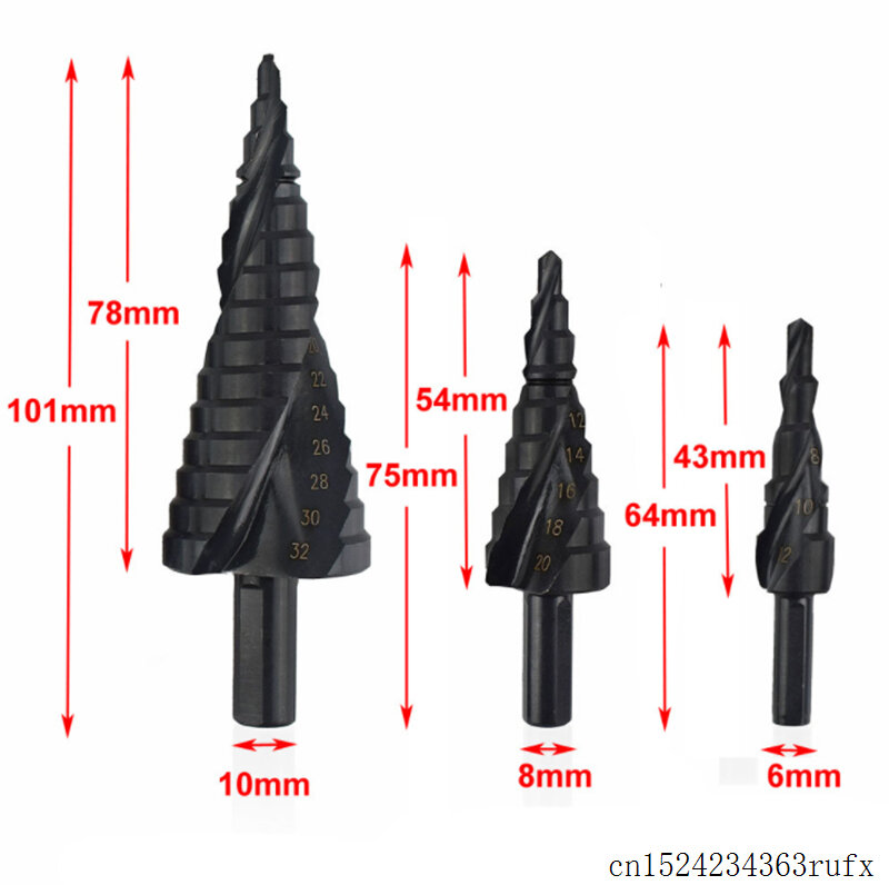 1 Set 3Pcs/set 4-32mm Drill Bit Set HSS Cobalt Step Drill Bit Nitrogen High Speed Steel Spiral Triangle Shank Hole Cutter