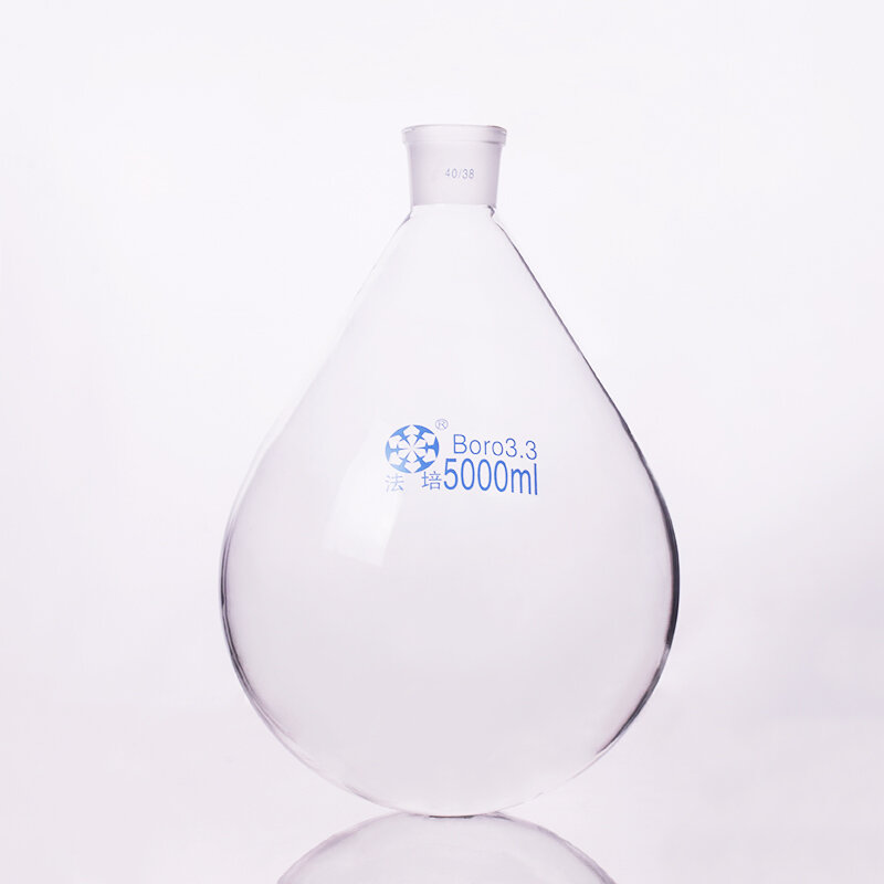 Flask eggplant shape,short neck standard grinding mouth,Capacity 5000ml and joint 40/38,Eggplant-shaped flask