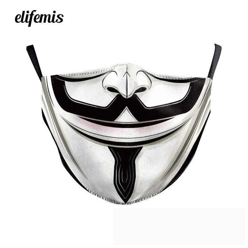 Máscara facial con estampado de labios de payaso sonriente para Joker, mascarilla lavable y reutilizable con estampado de calavera transpirable