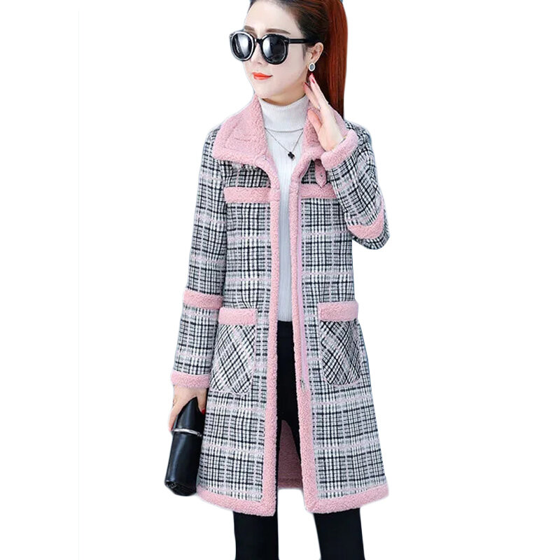 Novo inverno de lã de cordeiro casaco de lã grosso mais veludo quente algodão casaco feminino longo grade parker casaco acolchoado jaqueta trench coats