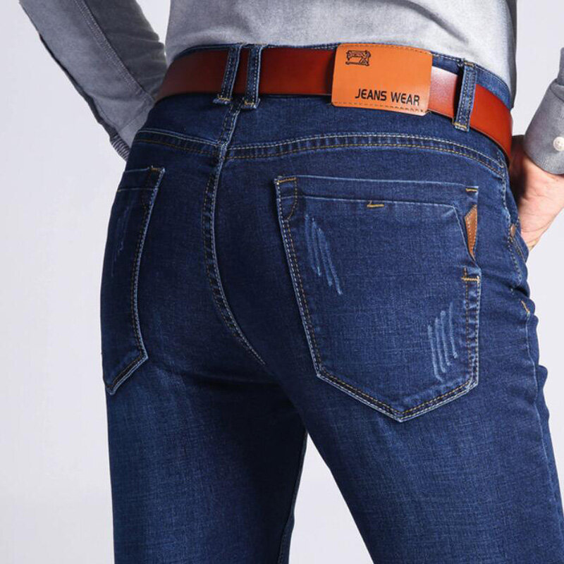 2021男性のジーンズ秋冬ビジネスライトブルー弾性力ファッションデニムジーンズのズボンの男性ブランドパンツ