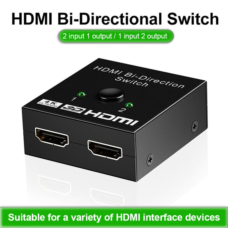 2 puertos interruptor 4K x 2K Switcher UHD Bi-direccional Manual 2x1 1x2 HDMI interruptor AB HDCP compatible con 4K FHD Ultra 1080P para proyector