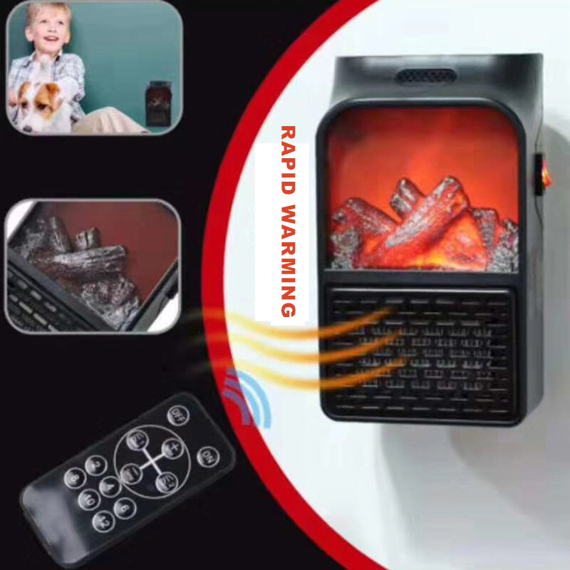 Mini Electric Wall-outlet Flame Heater EU Plug-in Air Warmer PTC Ceramic Heating Stove Radiator Household Wall Handy Fan