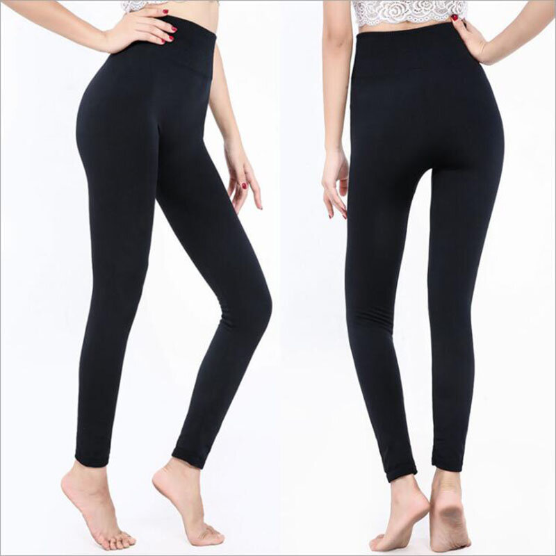 Popular outono e primavera leggings escovado fina pilha nove pontos leggings feminino cintura alta legging uma peça calças térmicas