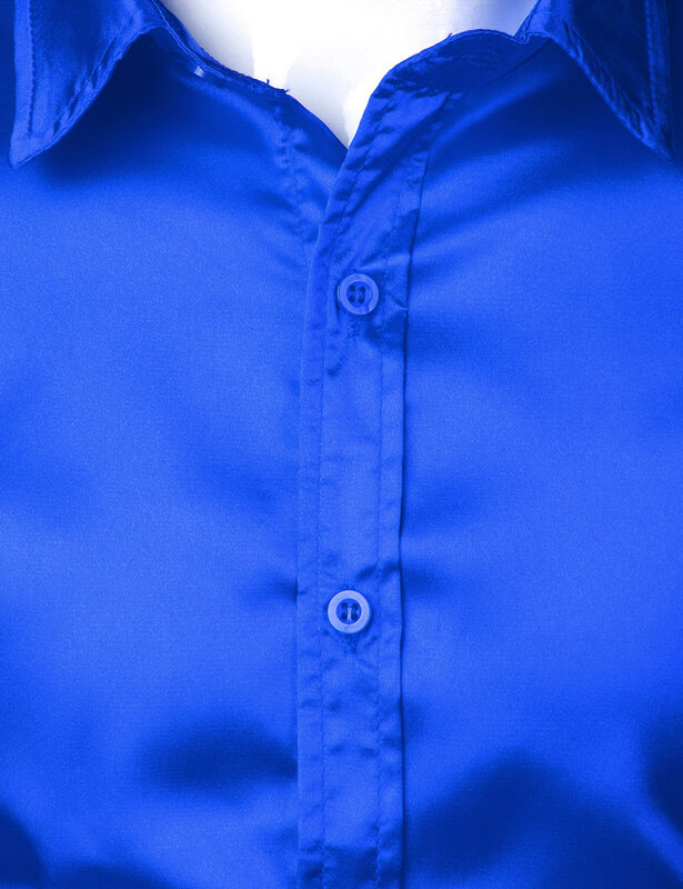 로얄 블루 실크 새틴 셔츠 남성 2023 럭셔리 브랜드 뉴 슬림 피트 남성 드레스 셔츠, 웨딩 파티 캐주얼 남성 캐주얼 셔츠 슈미즈