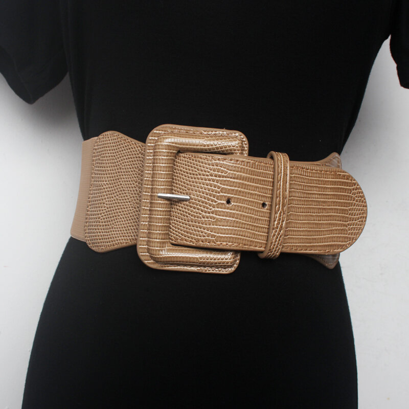 Cinturón de decoración de cintura ancha para mujer, cubierta de sellado, elástico, a la moda y redondo, color caqui, negro, 7,5-7,8 cm