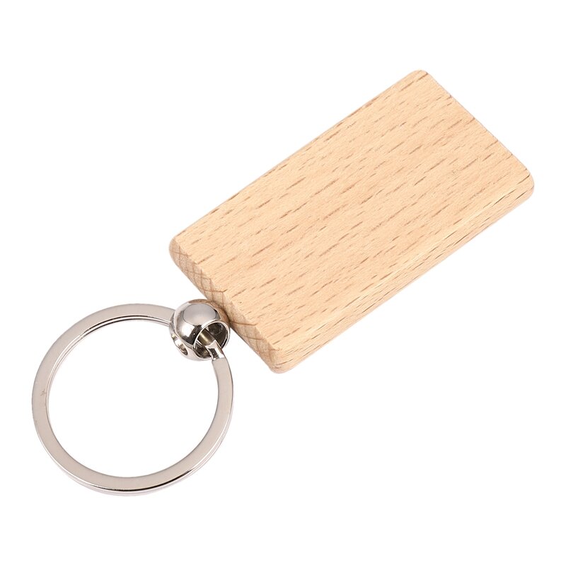 50 Blank Wooden Keychain Rectangular Engraving Key ID Can Be Engraved DIY