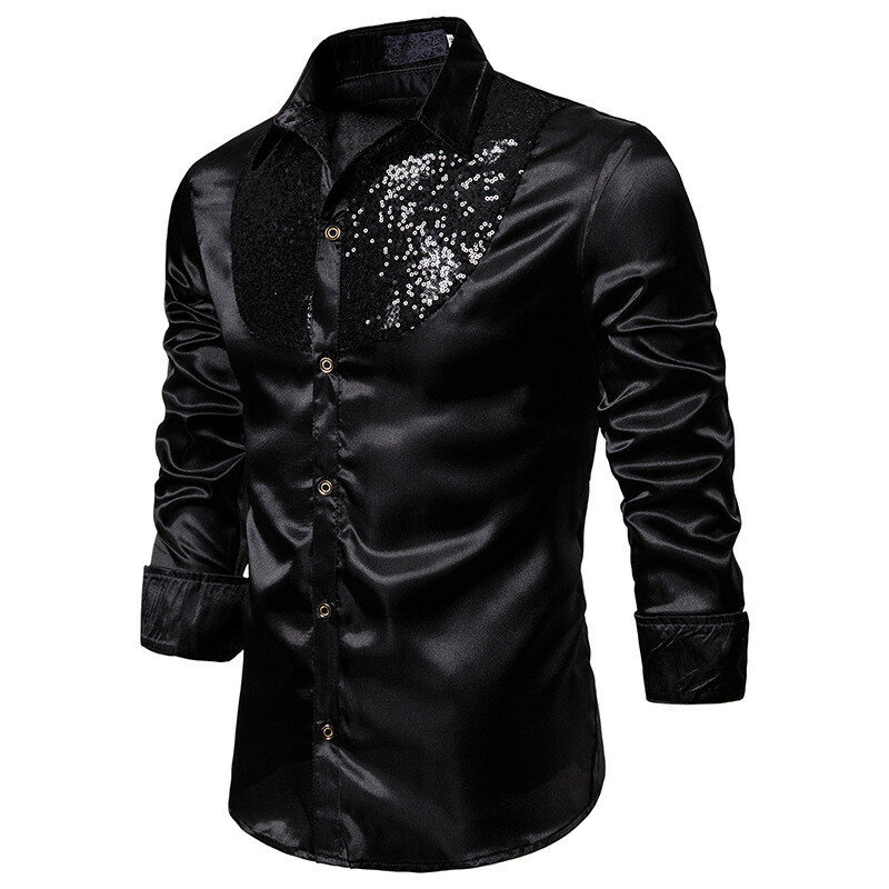 Мужская рубашка с длинными рукавами, мягкая и удобная блестящая деловая рубашка в английском стиле, формальная рубашка с блестками