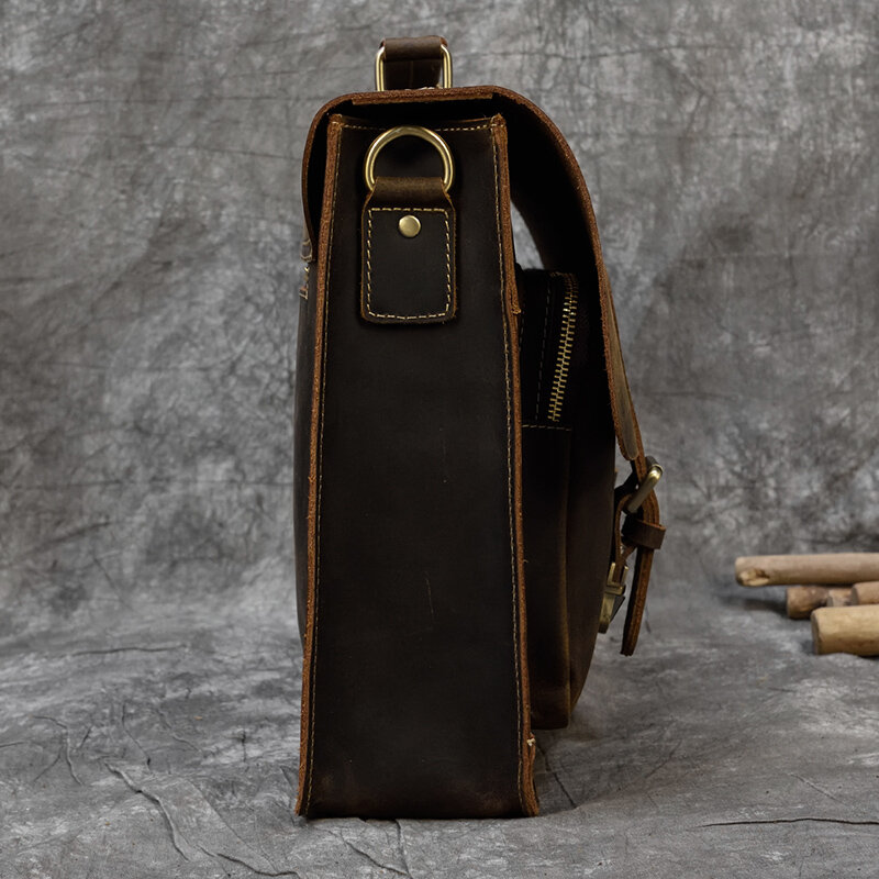 Портфель мужской из натуральной кожи Crazy Horse, винтажный большой мессенджер на плечо для ноутбука, чемоданчик в деловом стиле