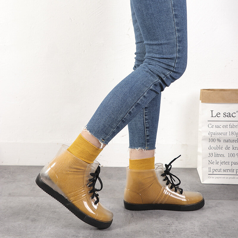 "Women 's new rain boot waterproof shoes fashion transparent warm antiskid flat boots the girl joker overshoes rain boots