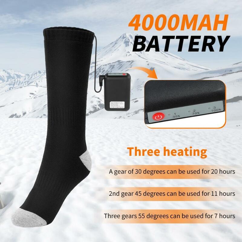 1 par meias aquecidas unisex 4000mah bateria recarregável 3 configurações de calor meias quentes de inverno térmico com 2 power bank para exterior