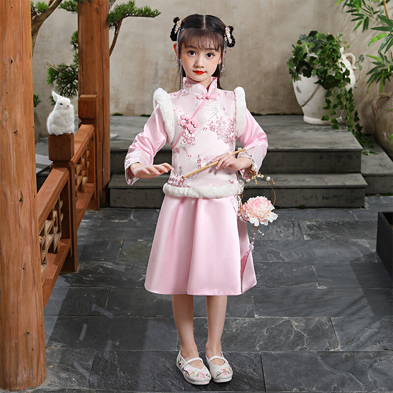 Mùa Thu Đông Bé Gái Hai Mảnh Thêu Đầm Trình Diễn Trang Phục Sinh Nhật Dạ Hội Hoa Children'sWear