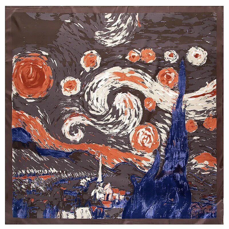 130 см новый шарф Ван Гог звездное небо картина маслом 2021 брендовый шарф саржевый Шелковый квадратный шарф женский платок шаль шарфы для женщин