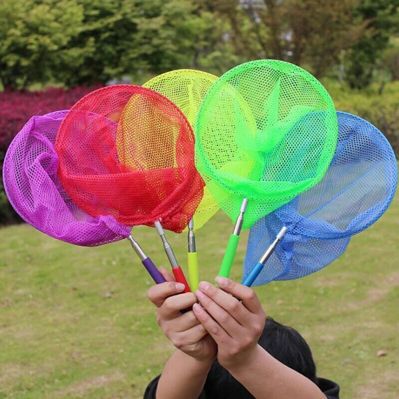 Kids Anti Slip Grip Perfect Telescopic Butterfly Net Extendable 34 Inches for Catching Bugs Insect Colorful Fishing Toys 1PC