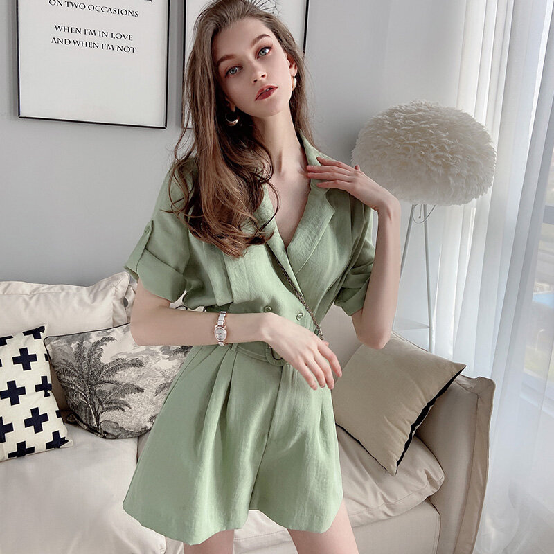 Dabuwawa Casual Solid Pleated Top + Shorts Two Pieces Women Short Sleeve Tops and A-Line Short Belt Set Female DT1BSE002
