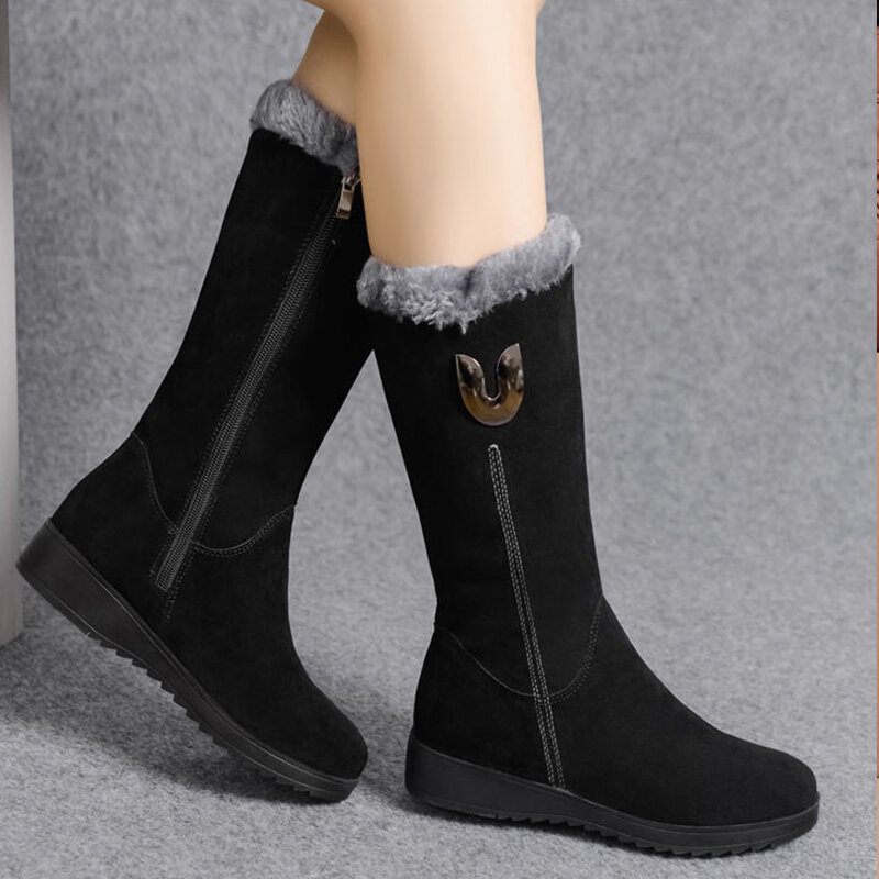Women's Winter Thick Warm High Boots, Women's Flat Low-Heeled Snow Boots, Anti-Snow Plush Warm Winter Boots Mujer Botas