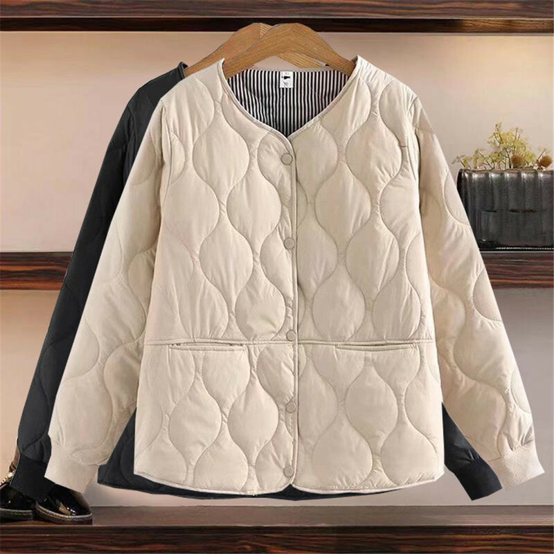 Chaqueta acolchada de algodón para mujer, abrigo de manga larga con cuello levantado, color liso, para otoño e invierno, AH30