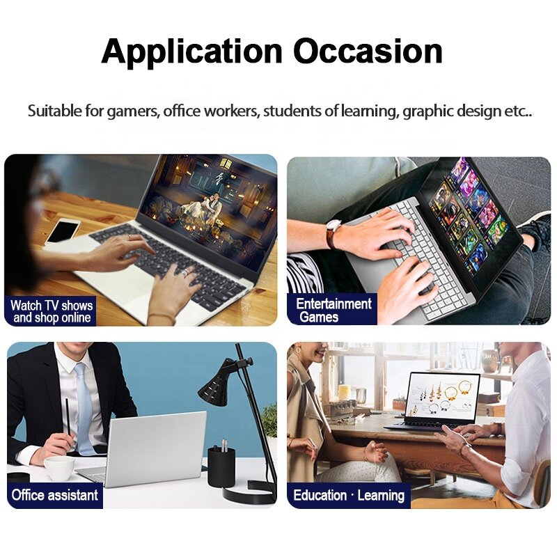 Laptop portátil desbloqueado com impressão digital, pc social, computador, novo netbook para jogos, estudantes, ssd