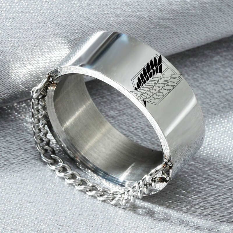 Кольцо из нержавеющей стали для мужчин и женщин, ювелирное изделие «атака на Титанов» 8 мм, черное серебряное, с крыльями флаг свободы, для фанатов аниме