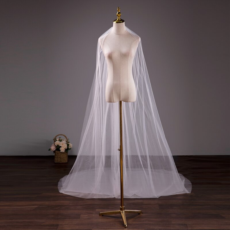 Velo de novia de dos capas, accesorio de 3 y 5 metros de largo, color blanco marfil y champán
