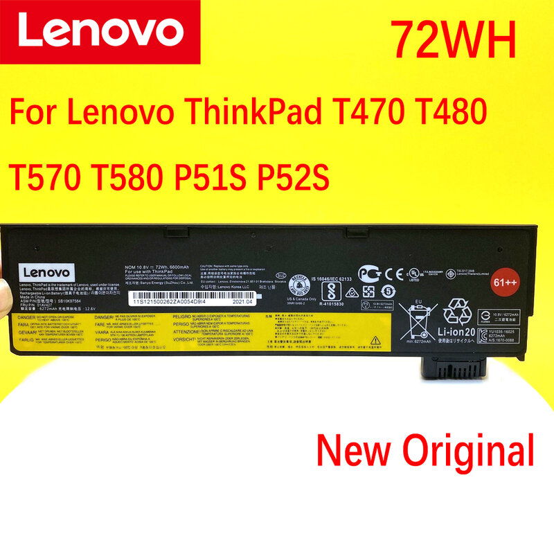 Baterai Laptop Lenovo ThinkPad T470 T480 T570 T580 P51S P52S 61 + 01AV423 01AV424 01AV425 01AV426 01AV427 01AV428 Asli Baru