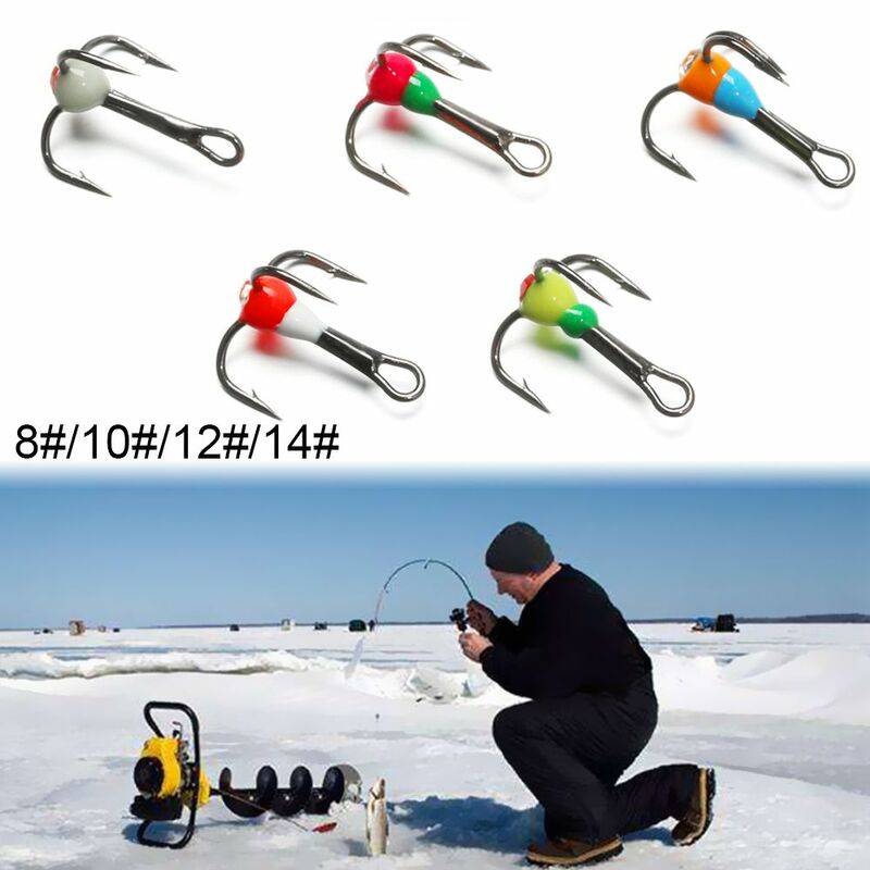 Conjunto de ganchos de pesca de três mandíbulas, feitos de aço carbono, para a pesca no gelo, conjunto de 5 peças