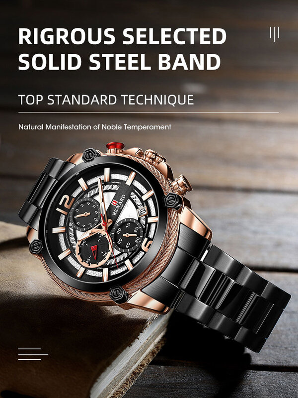 REWARD Premi moda uomo orologi orologio sportivo di lusso Casual Business orologio da polso impermeabile per orologio da polso al quarzo da uomo