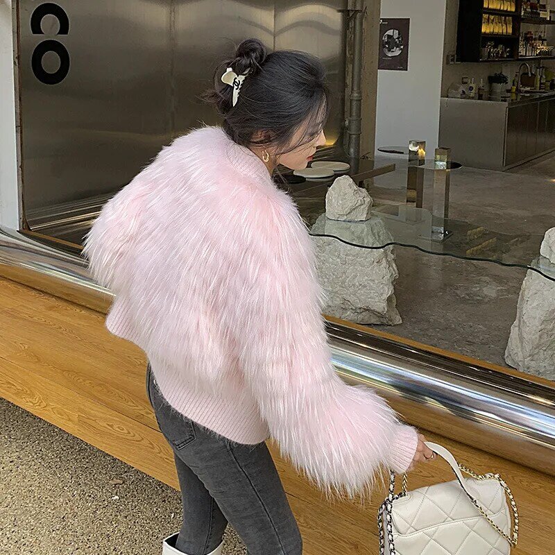 Manteau en fourrure de raton laveur tricoté pour femme, manteau court, à la mode, véritable chien de raton laveur, nouvelle collection 2021