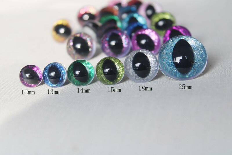 20pcs/lot N18 12mm 13 14 15 18 24mm 30mm  plastic glitter clear safety toy cat eyes + glitter +hand washer--color option